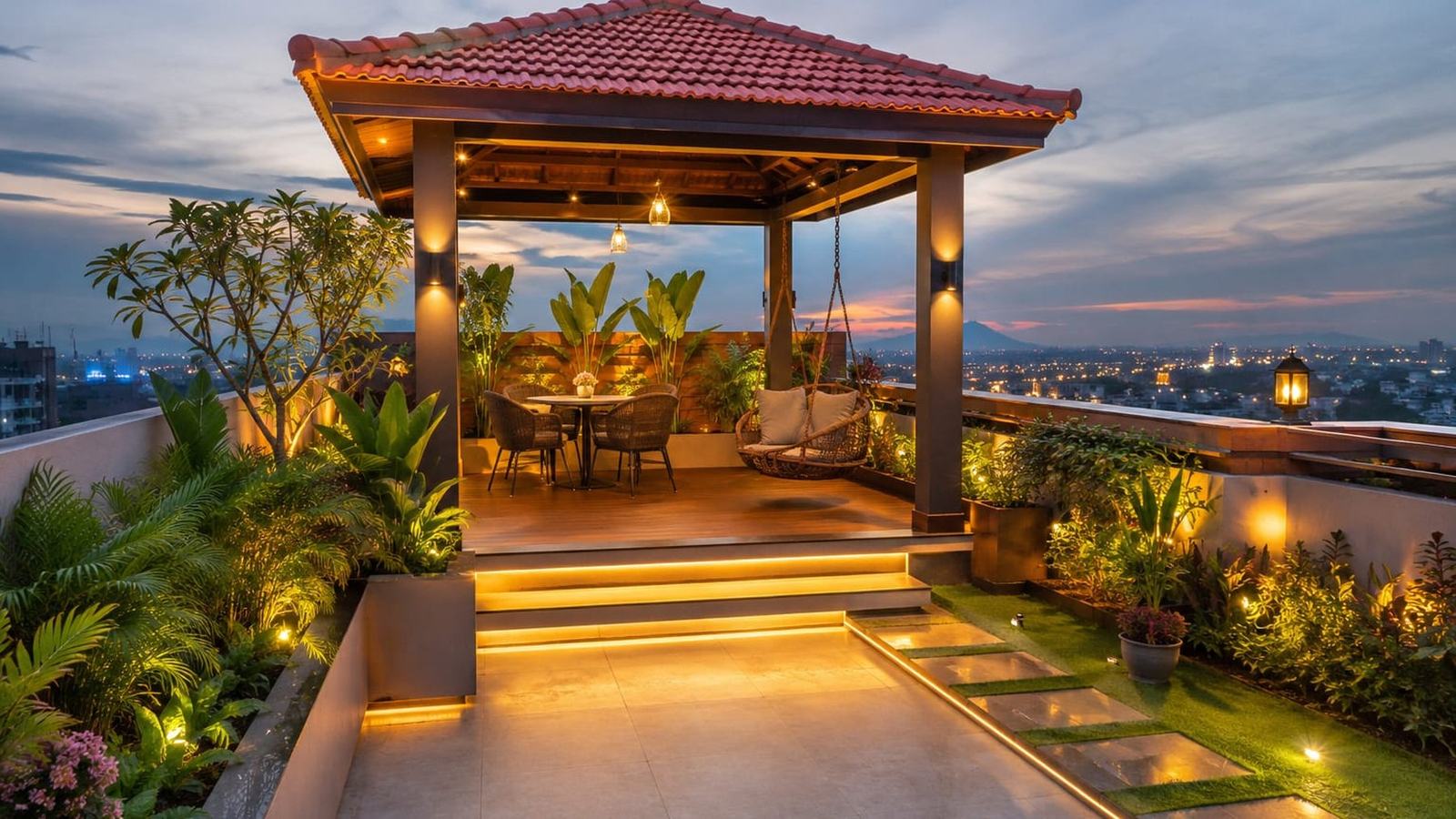 Landscape lighting at dusk